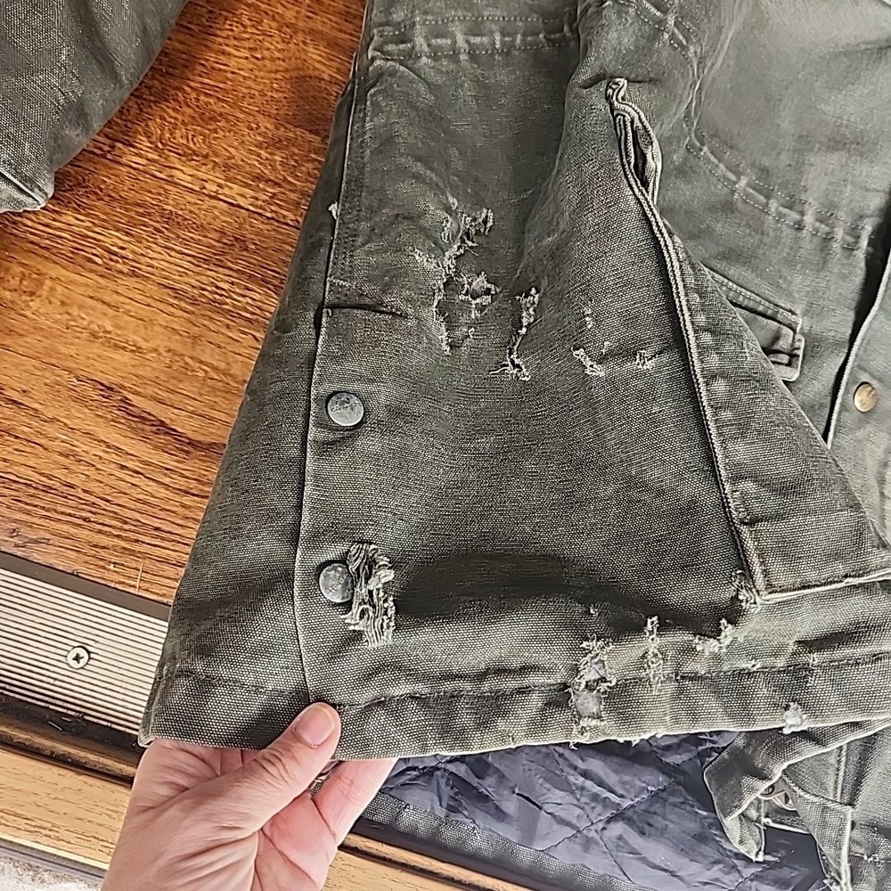 Vtg Carhartt Thrashed Moss Green Field Coat Men 3XL Work Grunge Industrial Grit - Picture 6 of 16